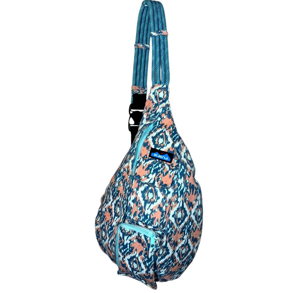 Kavu Cotton Canvas Rope Bag Sling Pack Beach Paint Pattern Dual Main Compartment